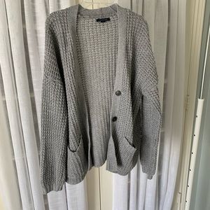 Light Grey American Eagle Waffle Knit Cardigan